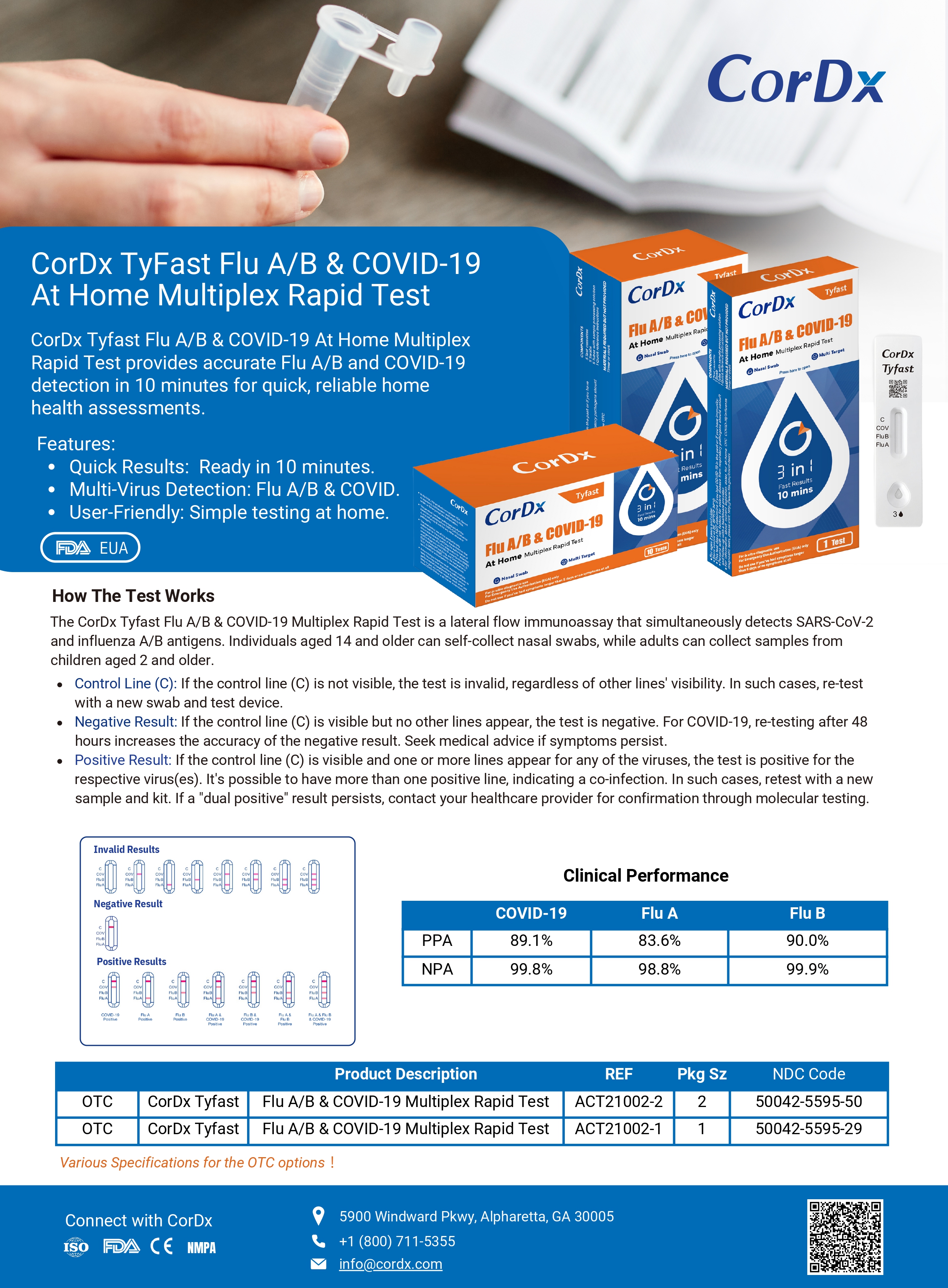 CorDx TyFast Flu A/B & COVID-19 At Home Test